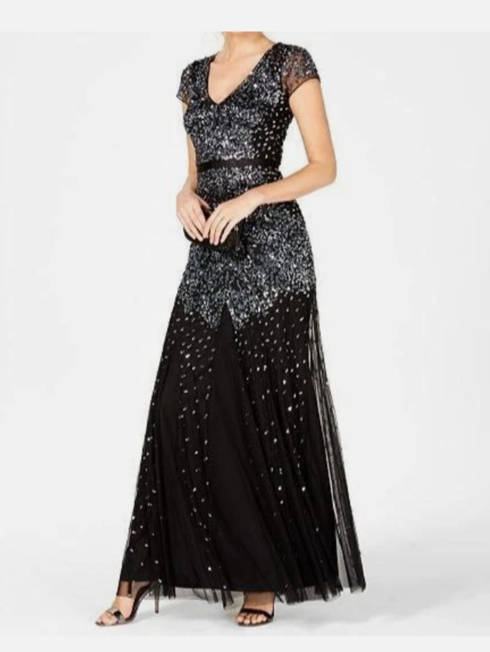 Adrianna Papell Hand-Beaded black Floral Gown – Size 6